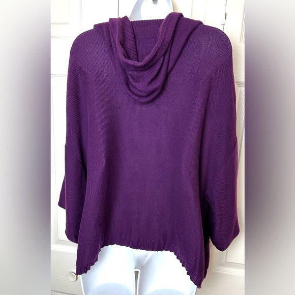 EILEEN FISHER Purple Cardigan Sweater Hooded Pockets Plum Organic Cotton Knit - Picture 10 of 14